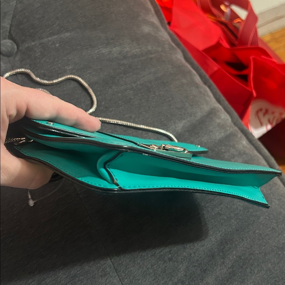 MILLY Aqua Leather Turquoise Envelope Crossbody Bag - Picture 4 of 7